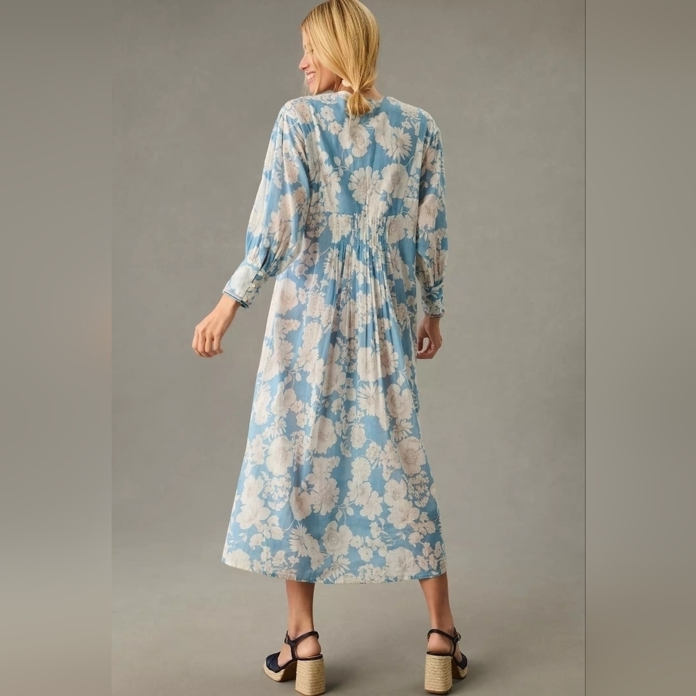 Anik Batik Anthropologie Peony Embroidered Floral Maxi Dress in S - Picture 3 of 11